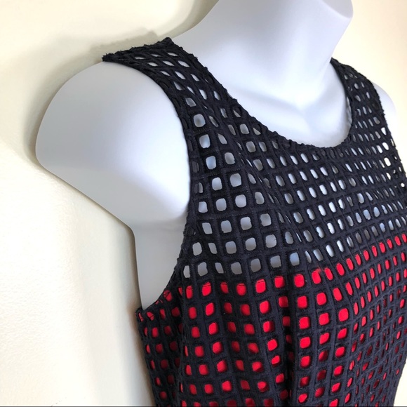 Banana Republic Navy & Red Fit & Flare A-Line Net Overlay Dress - Picture 2 of 8